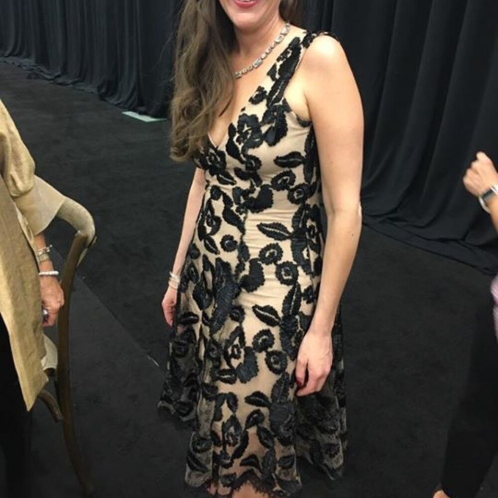 Black lace flowers over nude slip Cocktail Dress - Dress the Population size Med - Picture 7 of 7